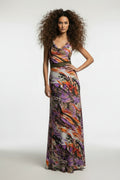 lilac and orange animal, jungle print halter dress