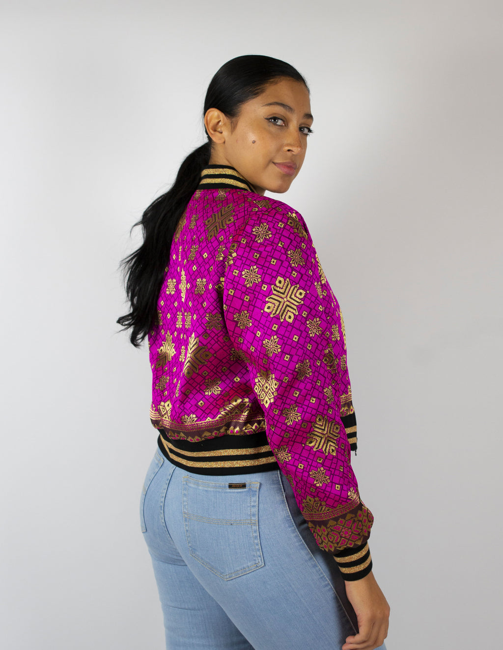Magenta Starbeam Reversible Bomber Jacket