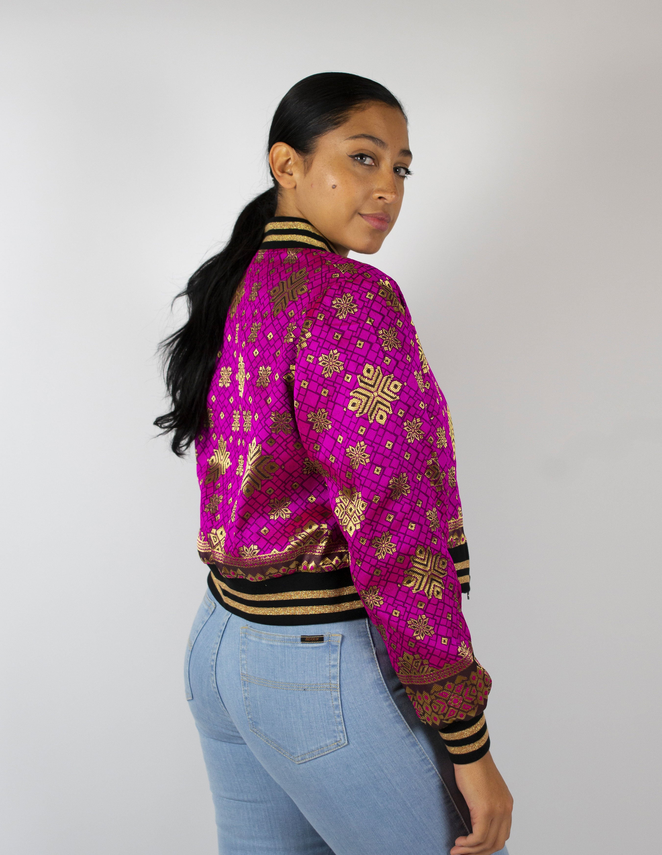 Magenta Starbeam Reversible Bomber Jacket