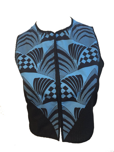 Deco, afro sleeveless shirt, a line, african print, blue, cotton