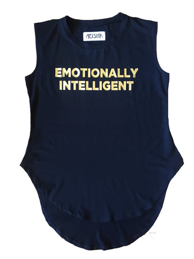 Emotionally Intelligent singlet, neishaclothing, aeisha clothing, northcote, gold foil print, black singlet