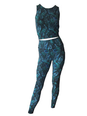 Dancing with the Leaves Leggings - Blue/Green