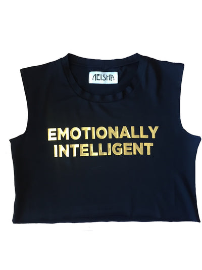 Emotionally Intelligent Crop top, neisha clothing, aeisha clothing, northcote, gold foil print on black