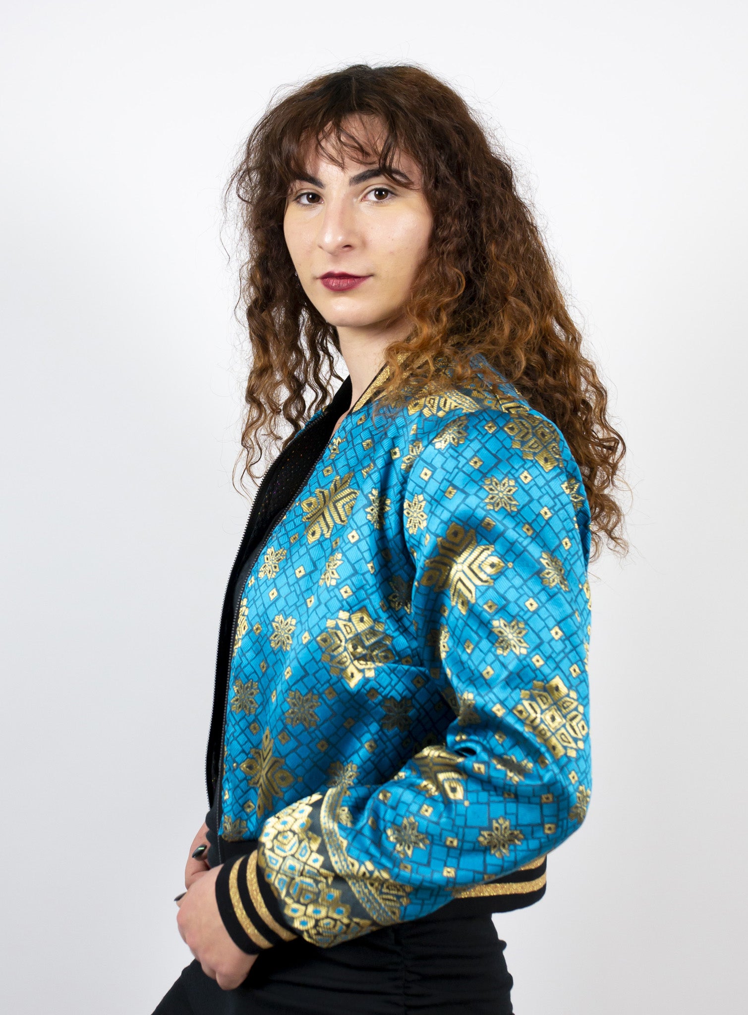 Turquoise Starbeam Reversible Bomber Jacket